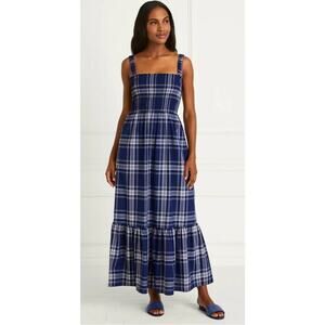Hill House Home The Anjuli Nap Maxi Dress in Navy Blue Spring Plaid NEW XXS